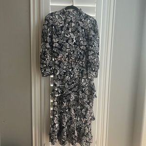 Tyler Boe black and white butterfly ruffle L/S Butterfly Dress